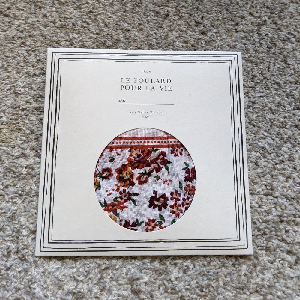 Sezane Gaston Square Cotton Floral Scarf in Red, Orange, and Yellow, NWT